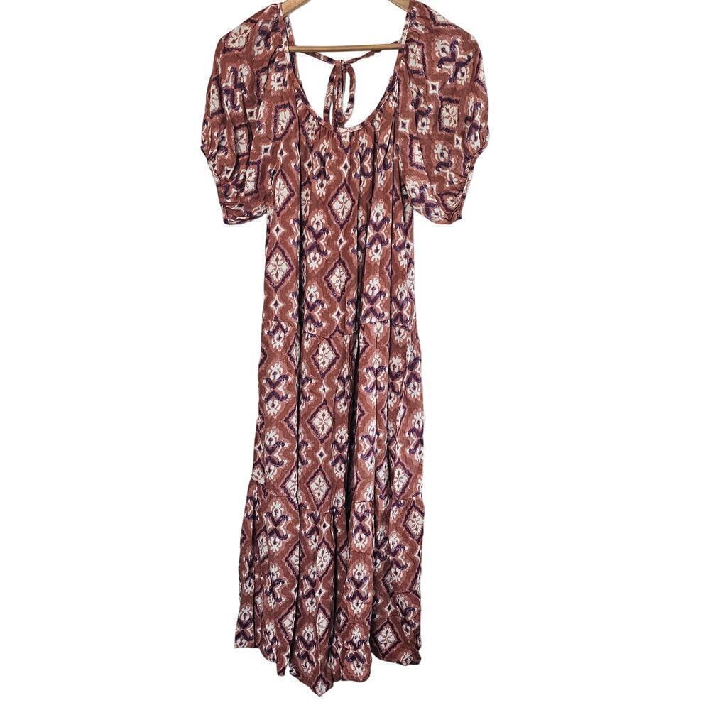 Knox Rose Dress Womens Size Medium Pink Purple Midi Boho Puff Sleeve Pockets
